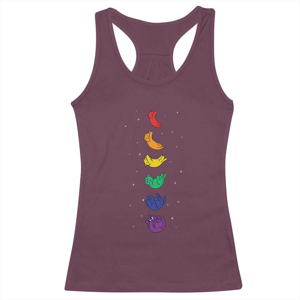Funny Purride Cats In Space Rainbow Racerback Tank Top LGBQT Pride Feline Space