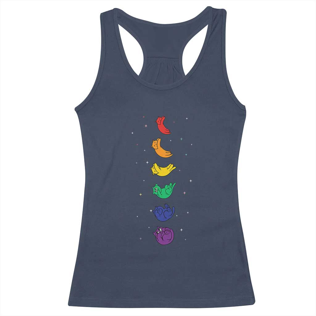 Funny Purride Cats In Space Rainbow Racerback Tank Top LGBQT Pride Feline Space