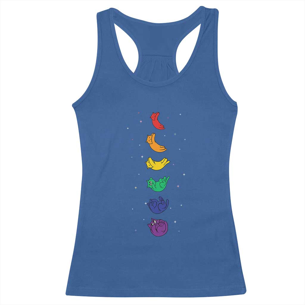 Funny Purride Cats In Space Rainbow Racerback Tank Top LGBQT Pride Feline Space