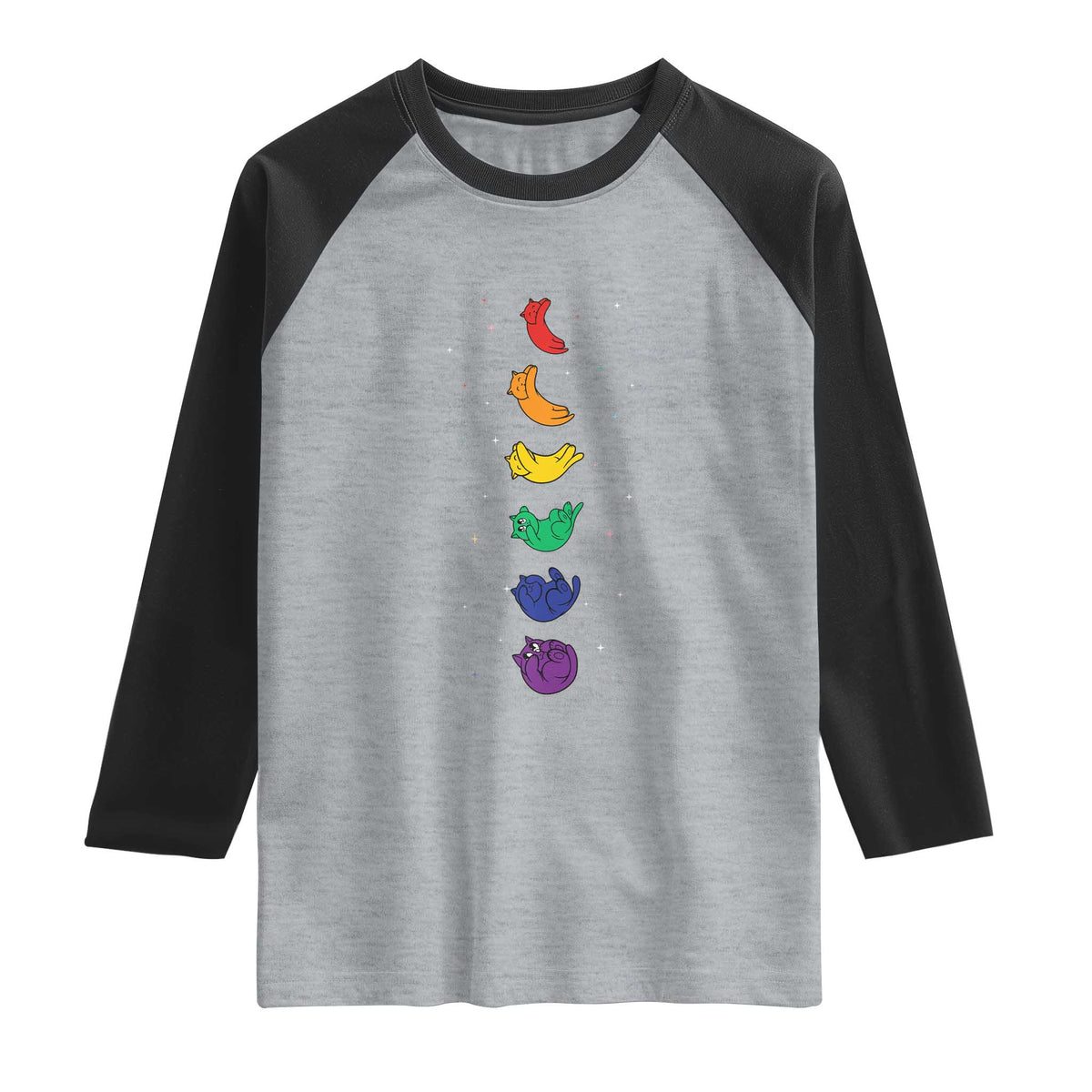 Funny Purride Cats In Space Rainbow Raglan Shirt LGBQT Pride Feline Space TS12 Heather Gray Black Print Your Wear