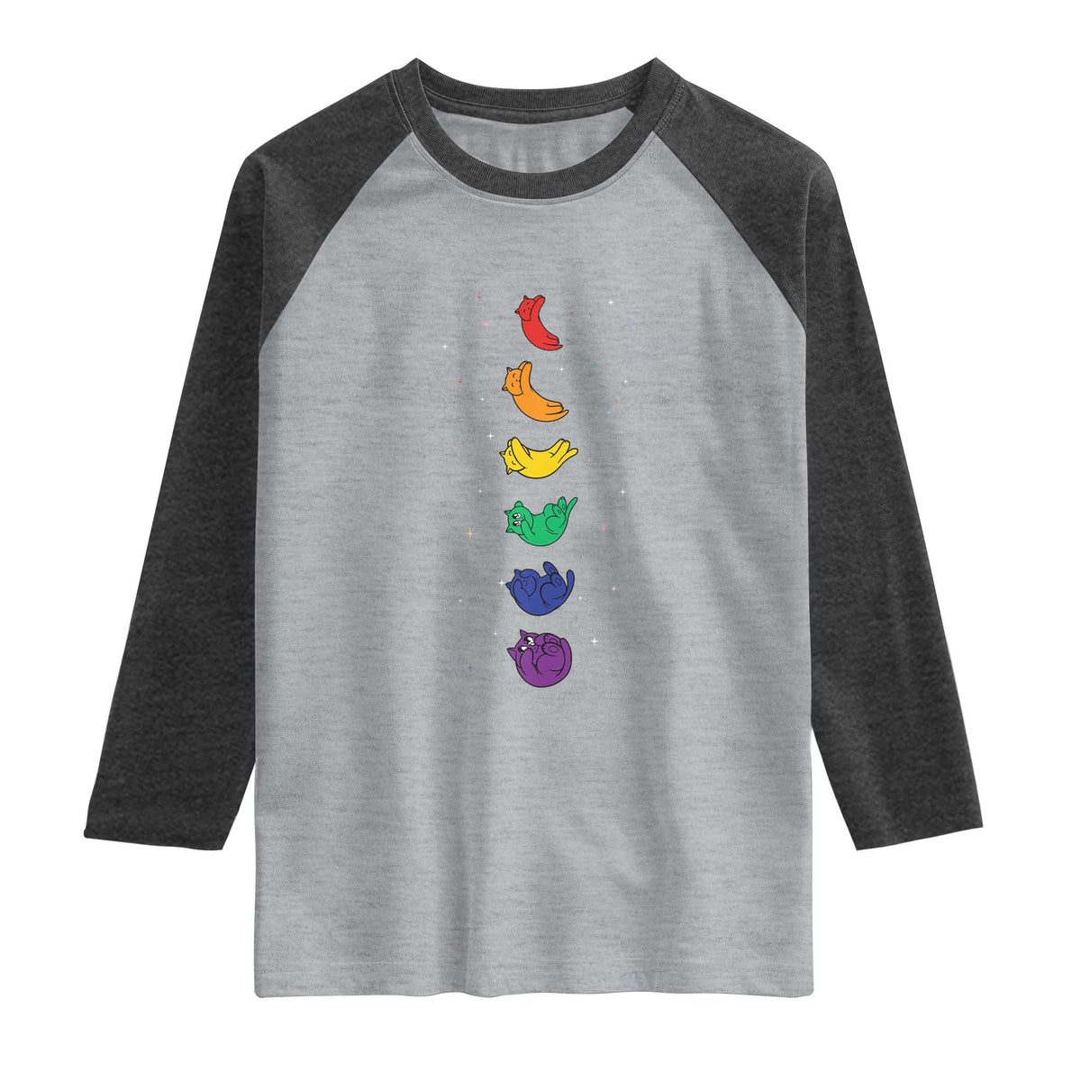 Funny Purride Cats In Space Rainbow Raglan Shirt LGBQT Pride Feline Space TS12 Heather Gray Heather Charcoal Print Your Wear