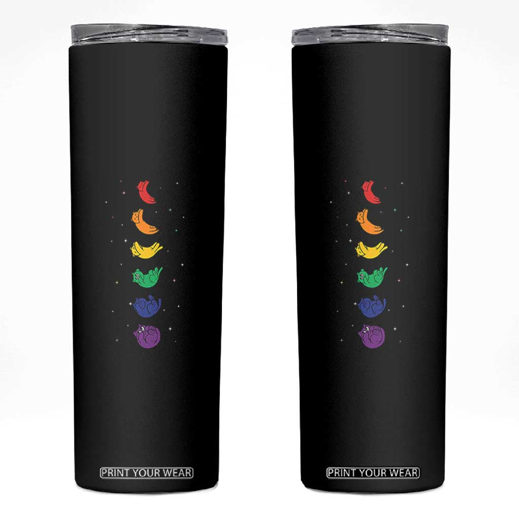 Funny Purride Cats In Space Rainbow Skinny Tumbler LGBQT Pride Feline Space TS12 Black Print Your Wear