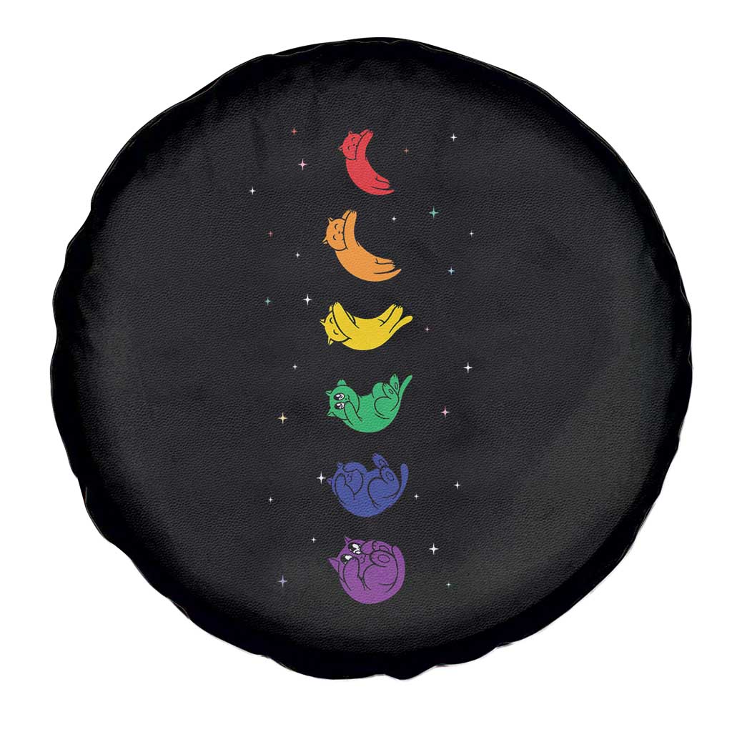 Funny Purride Cats In Space Rainbow Spare Tire Cover LGBQT Pride Feline Space