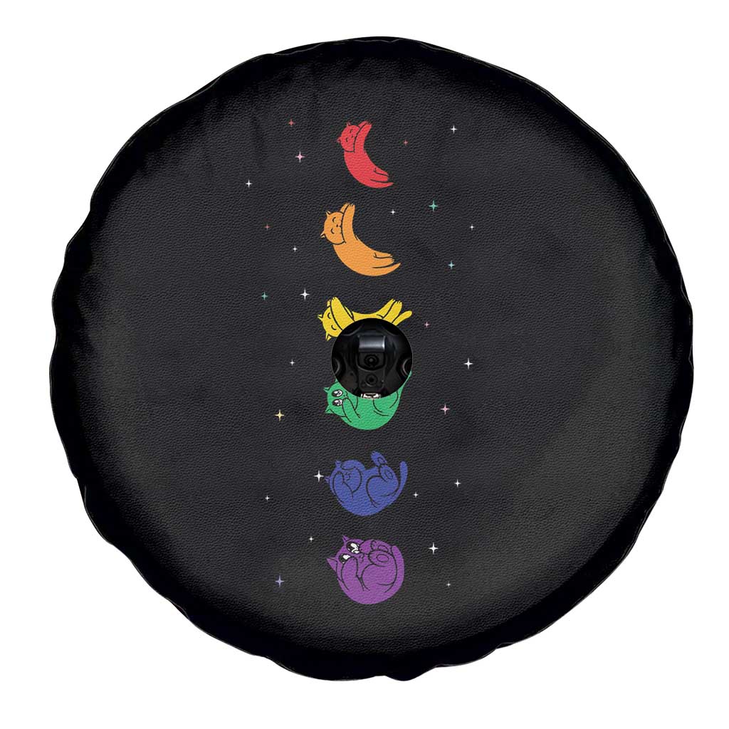 Funny Purride Cats In Space Rainbow Spare Tire Cover LGBQT Pride Feline Space