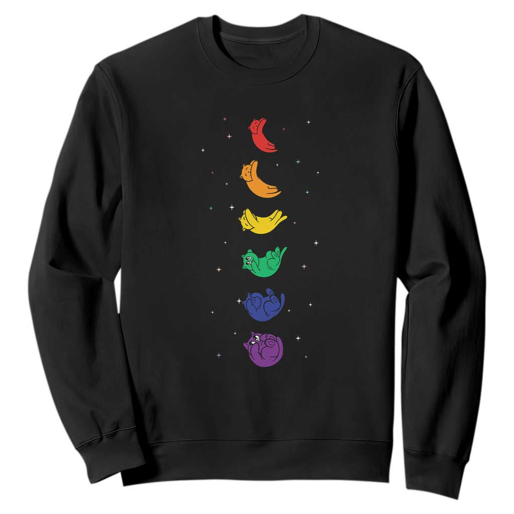 Funny Purride Cats In Space Rainbow Sweatshirt LGBQT Pride Feline Space