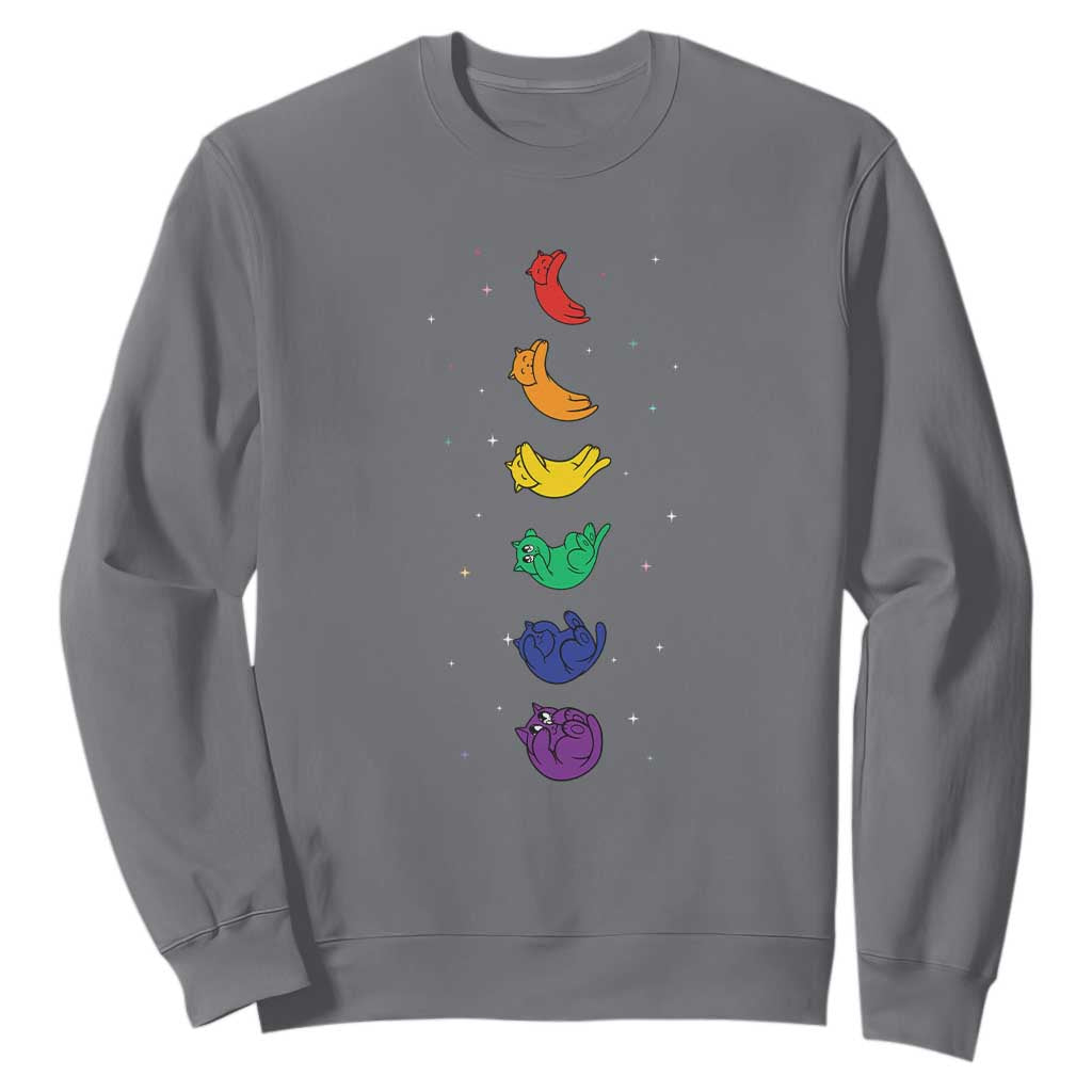 Funny Purride Cats In Space Rainbow Sweatshirt LGBQT Pride Feline Space