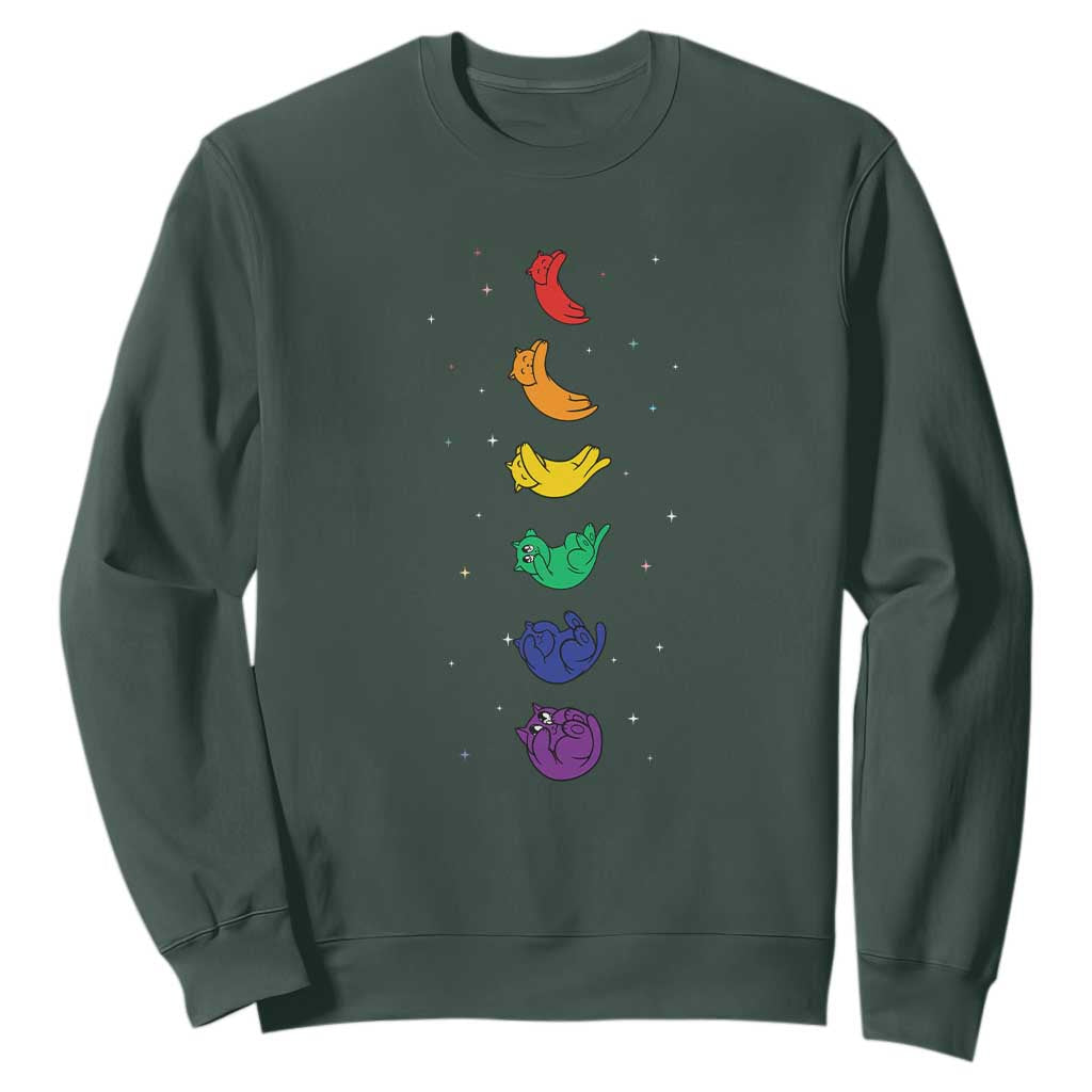 Funny Purride Cats In Space Rainbow Sweatshirt LGBQT Pride Feline Space
