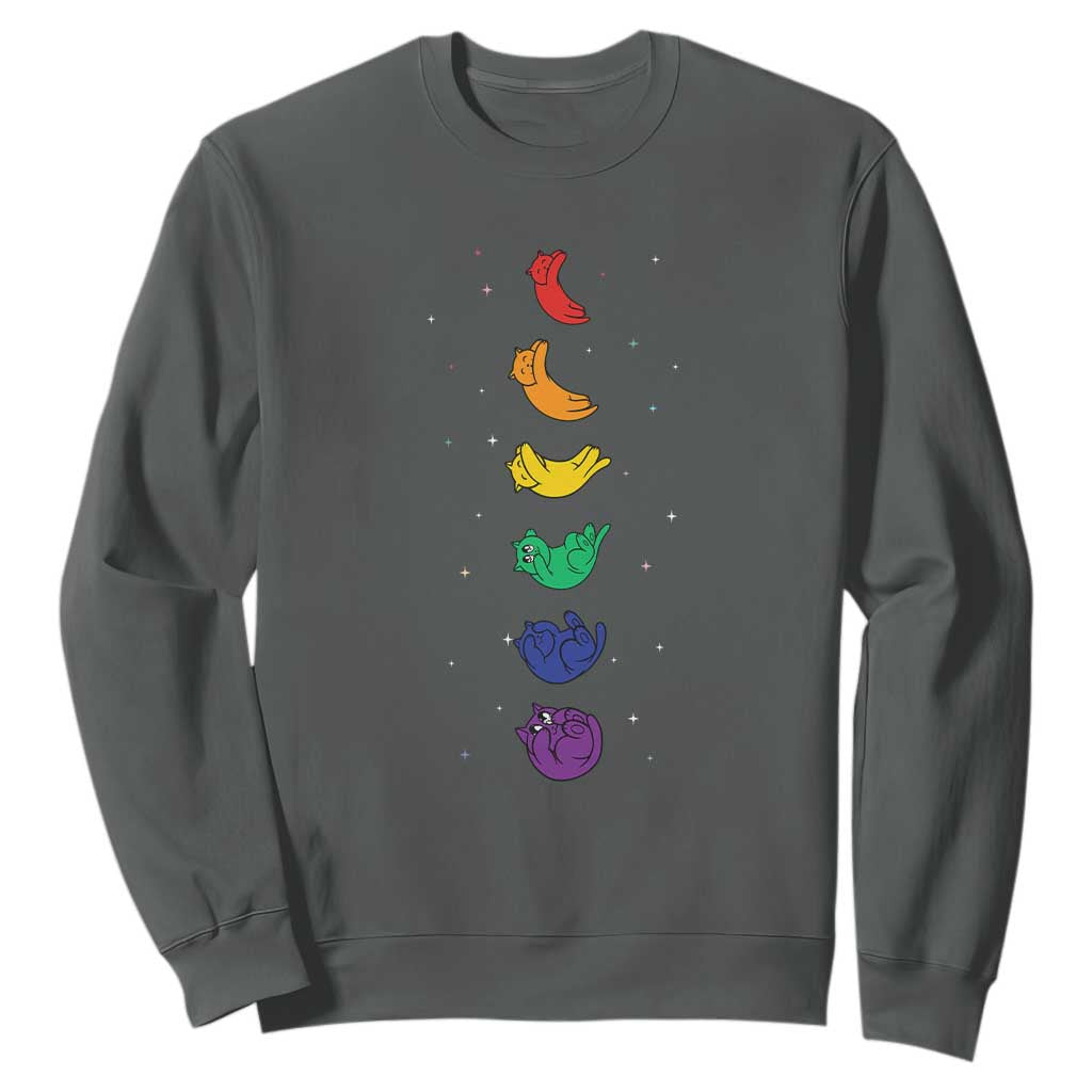 Funny Purride Cats In Space Rainbow Sweatshirt LGBQT Pride Feline Space