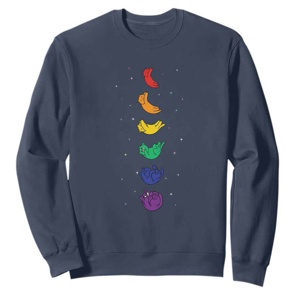 Funny Purride Cats In Space Rainbow Sweatshirt LGBQT Pride Feline Space