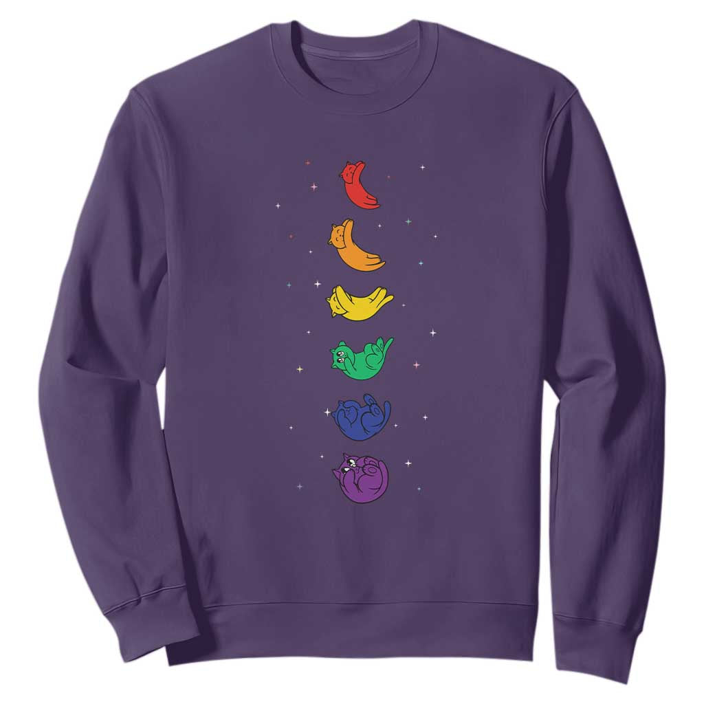 Funny Purride Cats In Space Rainbow Sweatshirt LGBQT Pride Feline Space