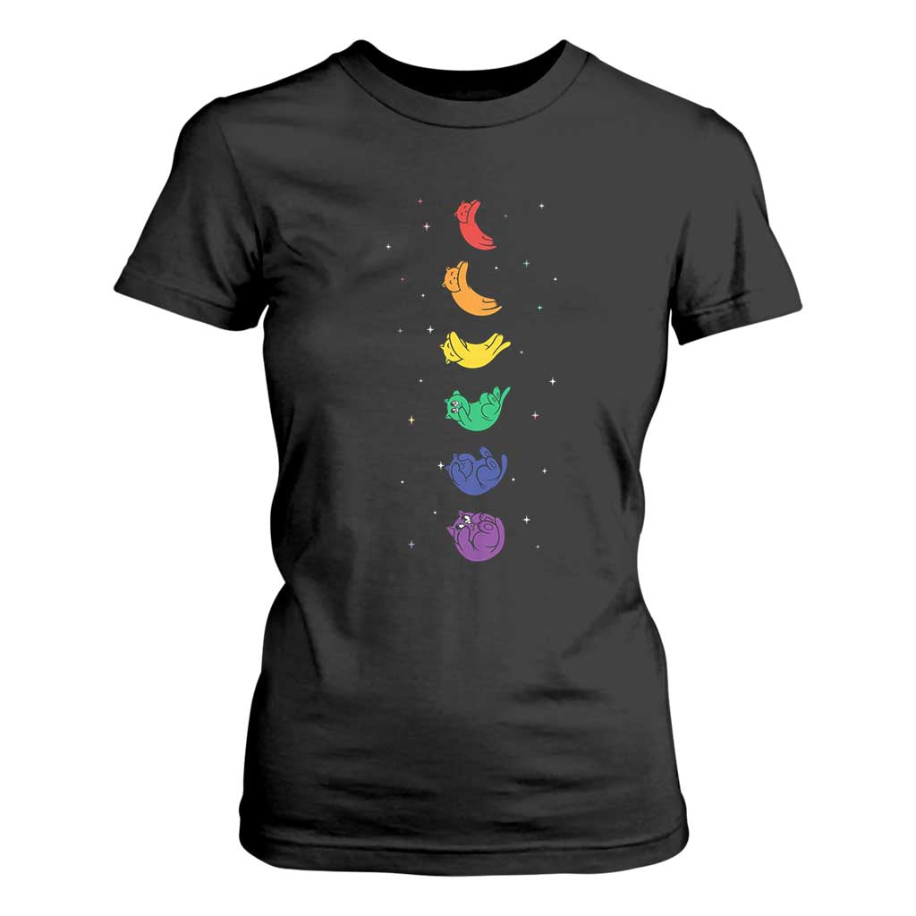 Funny Purride Cats In Space Rainbow T Shirt For Women LGBQT Pride Feline Space TS12 Black Print Your Wear