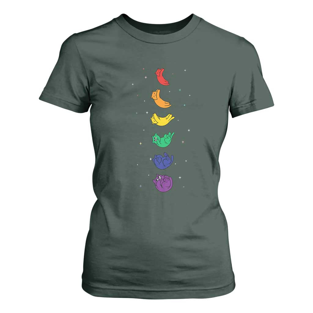 Funny Purride Cats In Space Rainbow T Shirt For Women LGBQT Pride Feline Space TS12 Dark Forest Green Print Your Wear