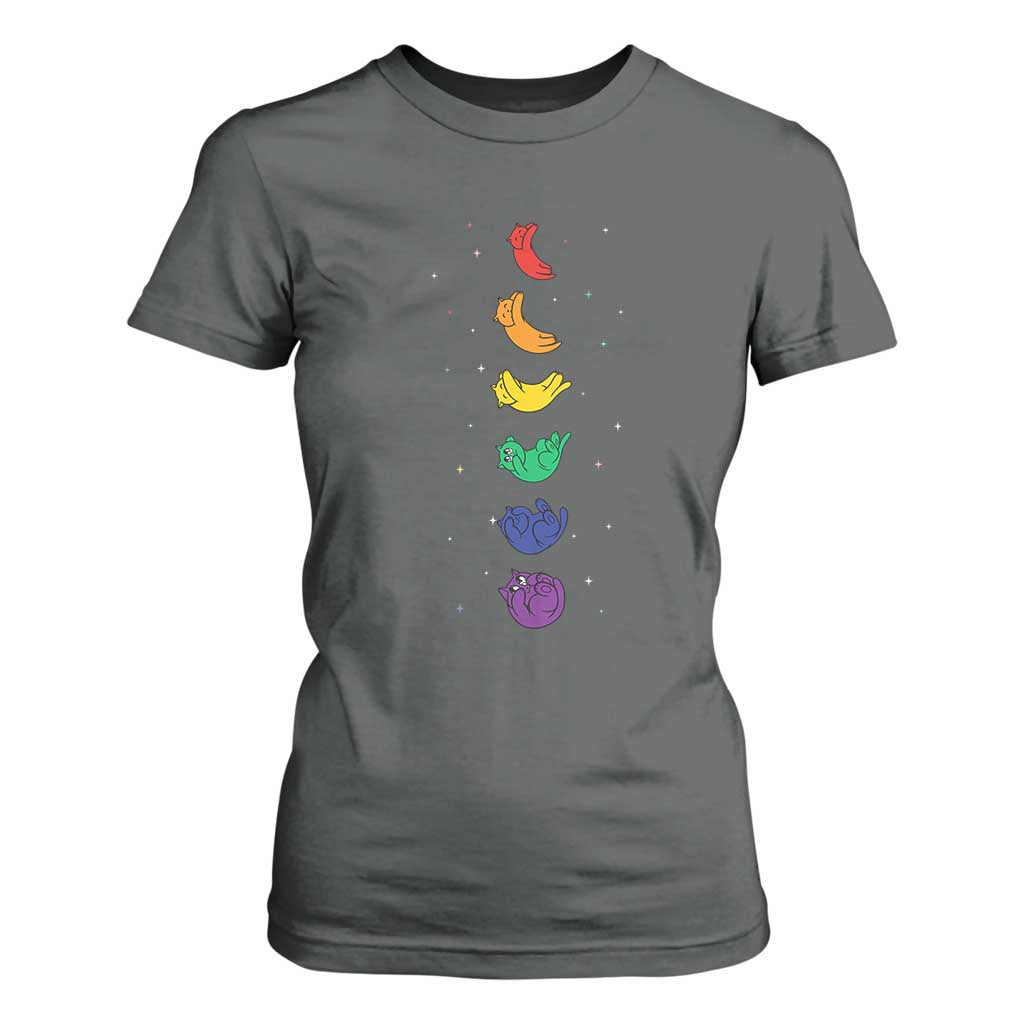 Funny Purride Cats In Space Rainbow T Shirt For Women LGBQT Pride Feline Space TS12 Dark Heather Print Your Wear