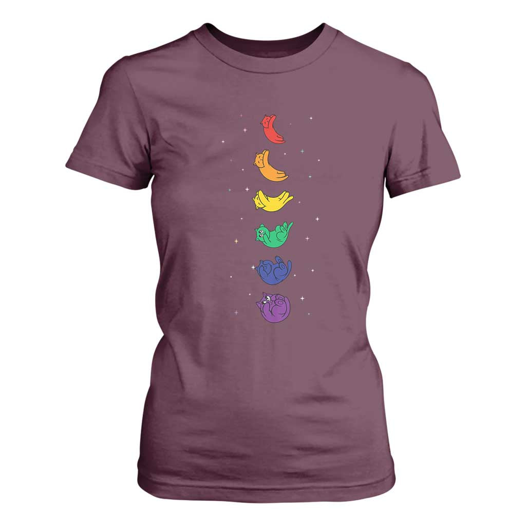 Funny Purride Cats In Space Rainbow T Shirt For Women LGBQT Pride Feline Space TS12 Maroon Print Your Wear