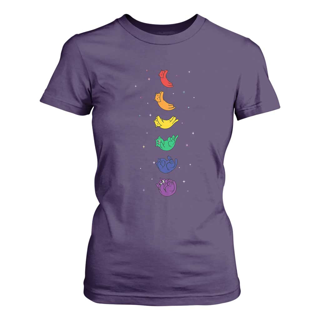 Funny Purride Cats In Space Rainbow T Shirt For Women LGBQT Pride Feline Space TS12 Purple Print Your Wear
