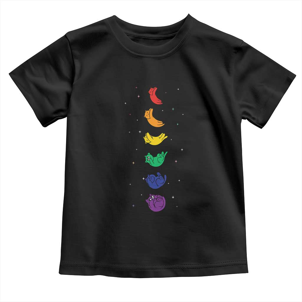 Funny Purride Cats In Space Rainbow Toddler T Shirt LGBQT Pride Feline Space