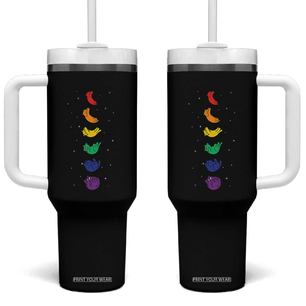 Funny Purride Cats In Space Rainbow Tumbler With Handle LGBQT Pride Feline Space TS12 One Size: 40 oz Black Print Your Wear