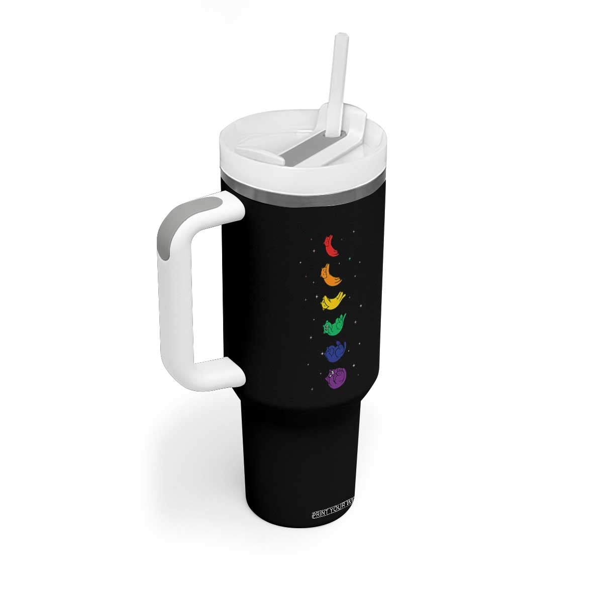 Funny Purride Cats In Space Rainbow Tumbler With Handle LGBQT Pride Feline Space TS12 Print Your Wear