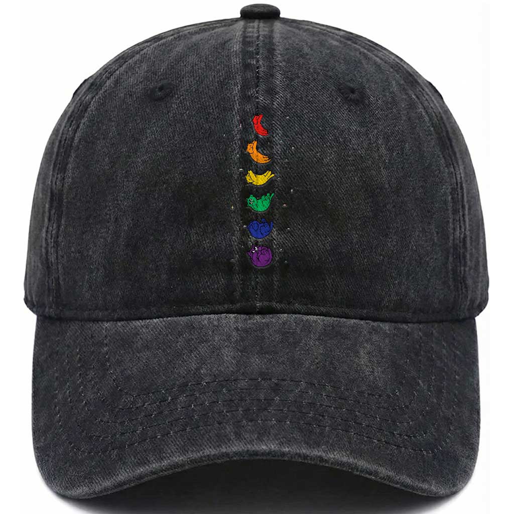 Funny Purride Cats In Space Rainbow Washed Cotton Baseball Cap LGBQT Pride Feline Space TS12 Print Your Wear