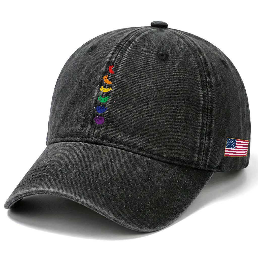 Funny Purride Cats In Space Rainbow Washed Cotton Baseball Cap LGBQT Pride Feline Space TS12 Print Your Wear
