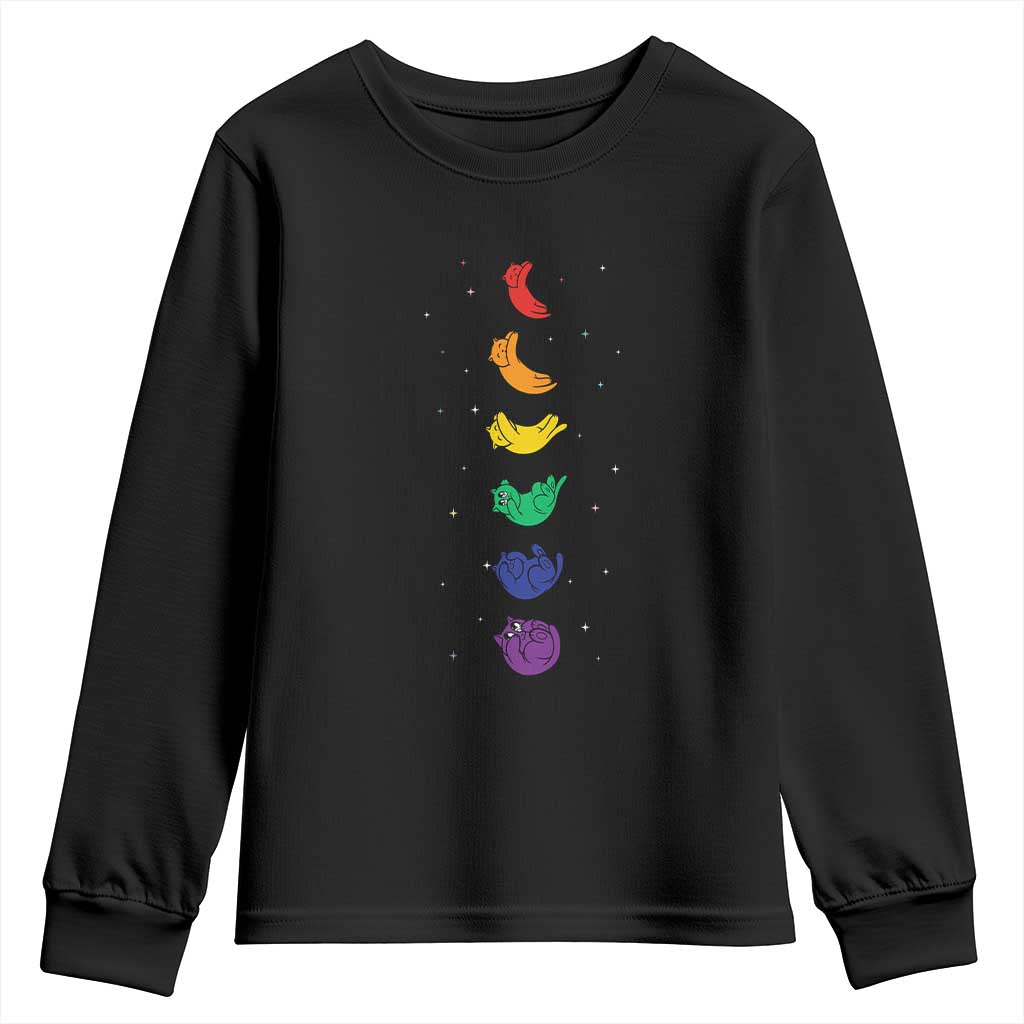 Funny Purride Cats In Space Rainbow Youth Sweatshirt LGBQT Pride Feline Space