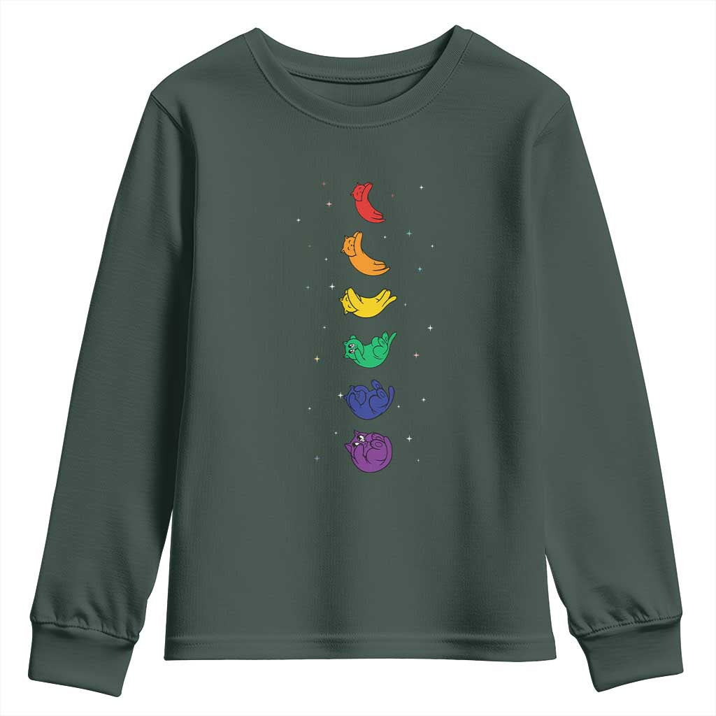 Funny Purride Cats In Space Rainbow Youth Sweatshirt LGBQT Pride Feline Space