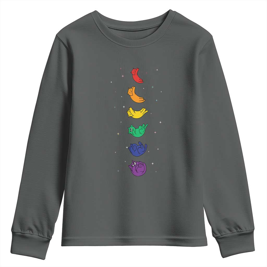 Funny Purride Cats In Space Rainbow Youth Sweatshirt LGBQT Pride Feline Space