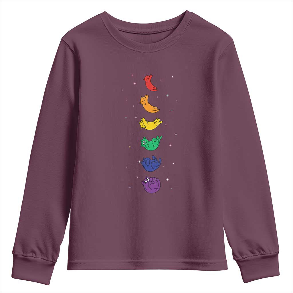 Funny Purride Cats In Space Rainbow Youth Sweatshirt LGBQT Pride Feline Space