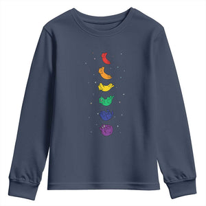 Funny Purride Cats In Space Rainbow Youth Sweatshirt LGBQT Pride Feline Space
