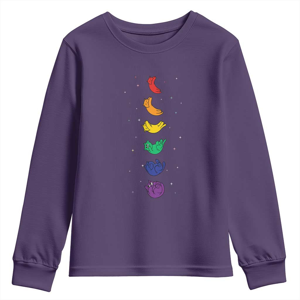Funny Purride Cats In Space Rainbow Youth Sweatshirt LGBQT Pride Feline Space