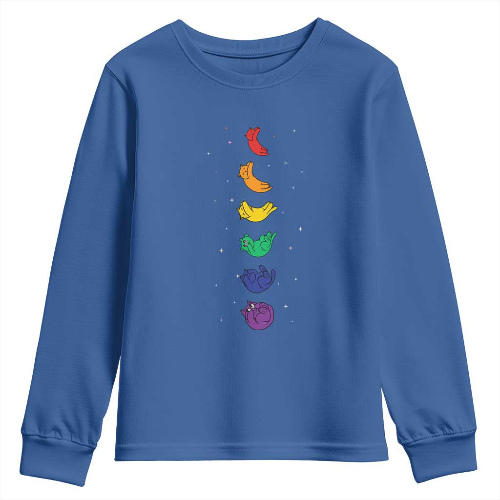 Funny Purride Cats In Space Rainbow Youth Sweatshirt LGBQT Pride Feline Space