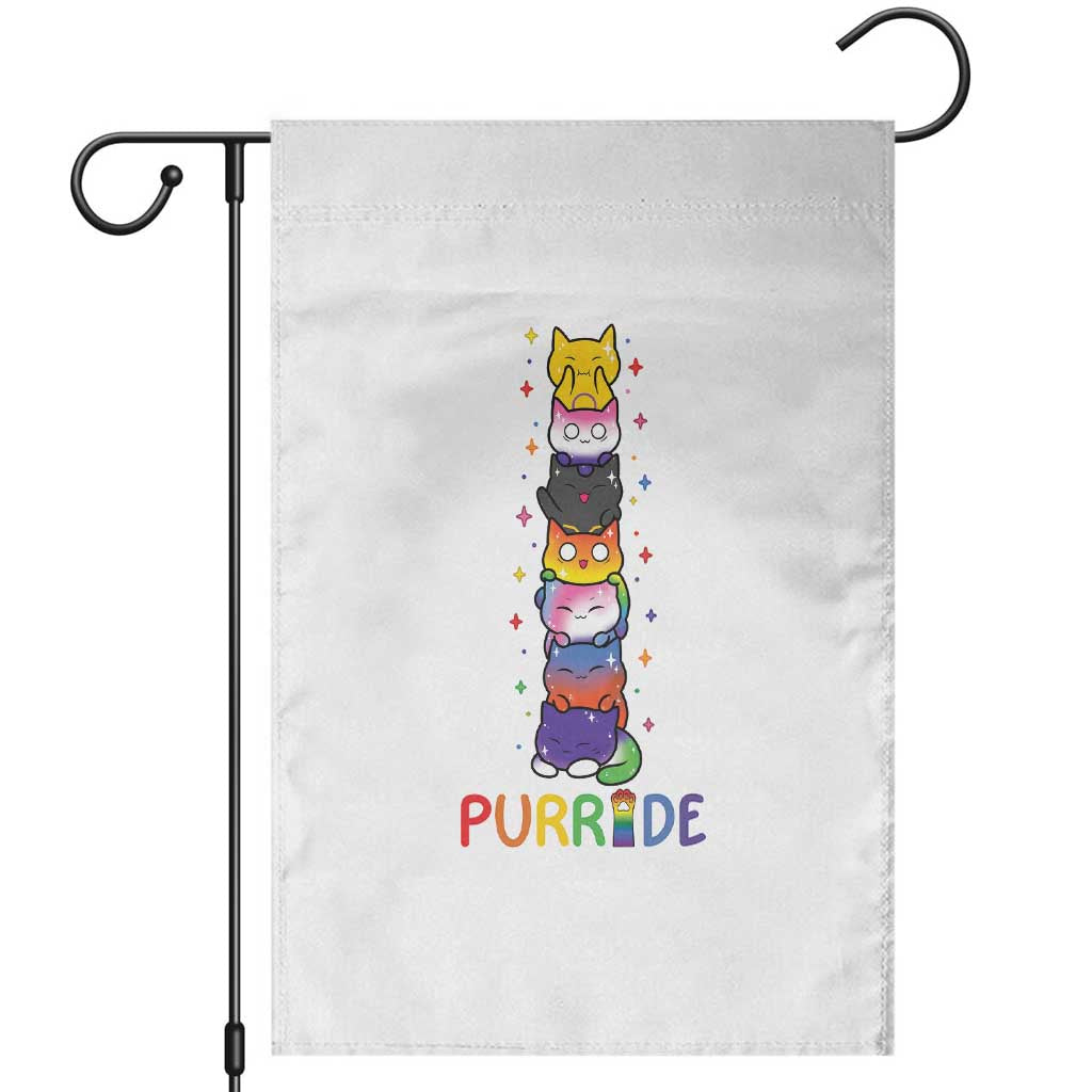Funny Purride Stacked Cats Pride Garden Flag Cute LGBTQ Cat Lover TS12 White Print Your Wear