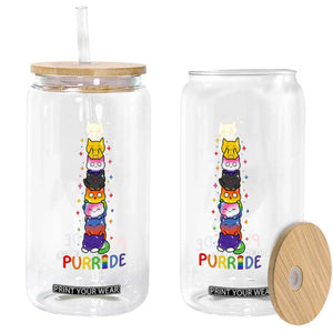 Funny Purride Stacked Cats Pride Glass Can Cute LGBTQ Cat Lover