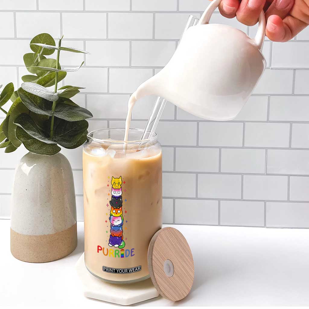 Funny Purride Stacked Cats Pride Glass Can Cute LGBTQ Cat Lover