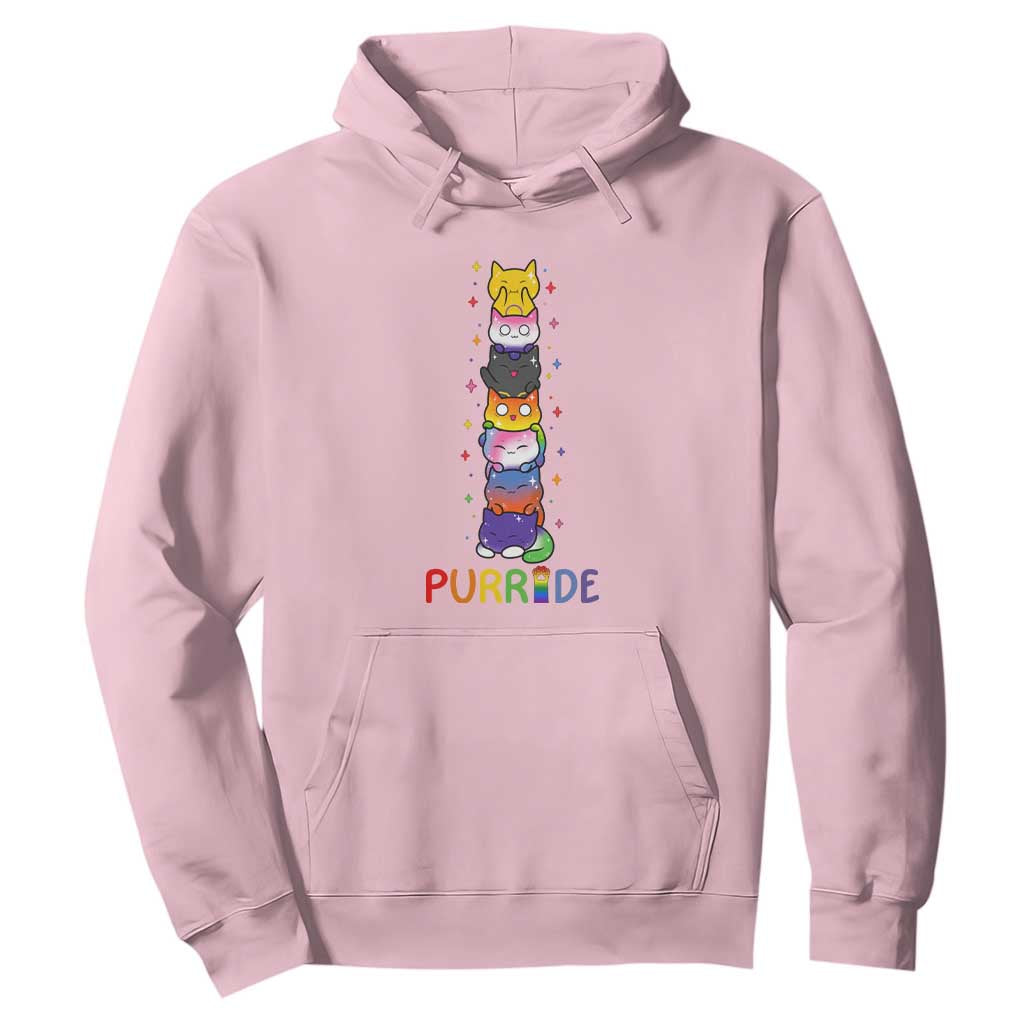 Funny Purride Stacked Cats Pride Hoodie Cute LGBTQ Cat Lover TS12 Light Pink Print Your Wear