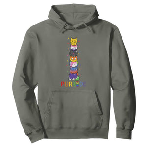 Funny Purride Stacked Cats Pride Hoodie Cute LGBTQ Cat Lover TS12 Military Green Print Your Wear