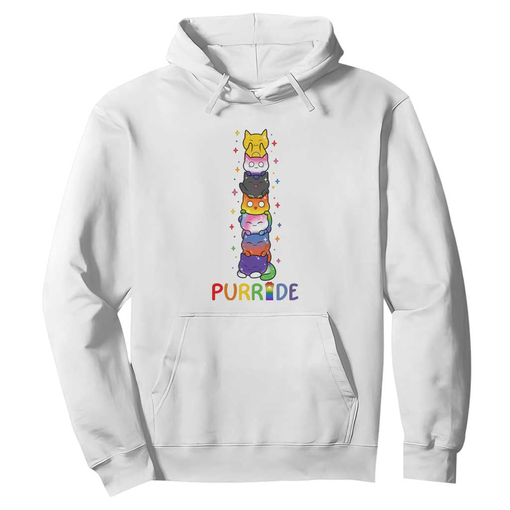 Funny Purride Stacked Cats Pride Hoodie Cute LGBTQ Cat Lover TS12 White Print Your Wear
