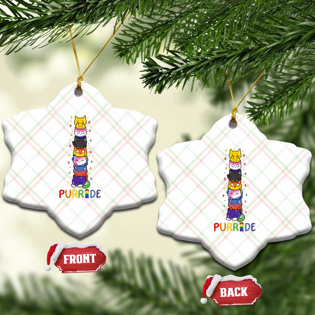 Funny Purride Stacked Cats Pride Ceramic Ornament Cute LGBTQ Cat Lover