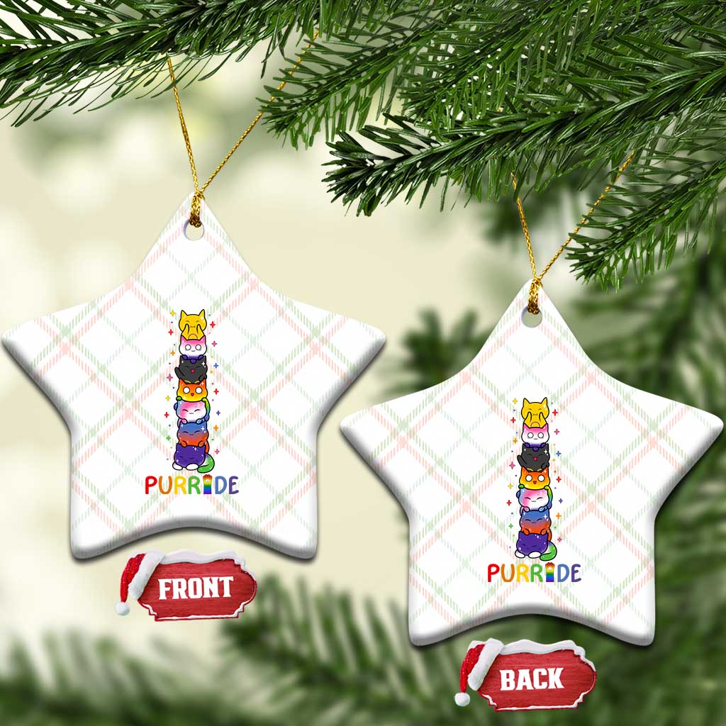 Funny Purride Stacked Cats Pride Ceramic Ornament Cute LGBTQ Cat Lover