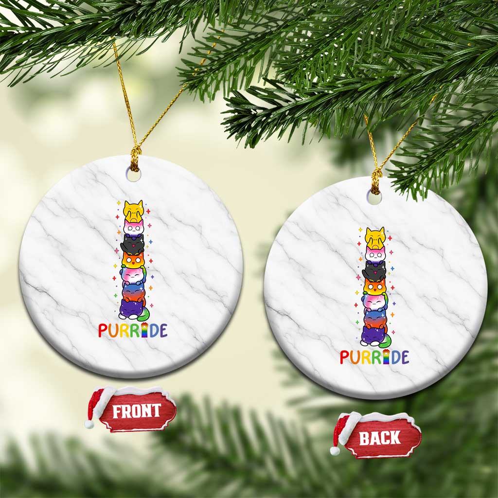 Funny Purride Stacked Cats Pride Ceramic Ornament Cute LGBTQ Cat Lover