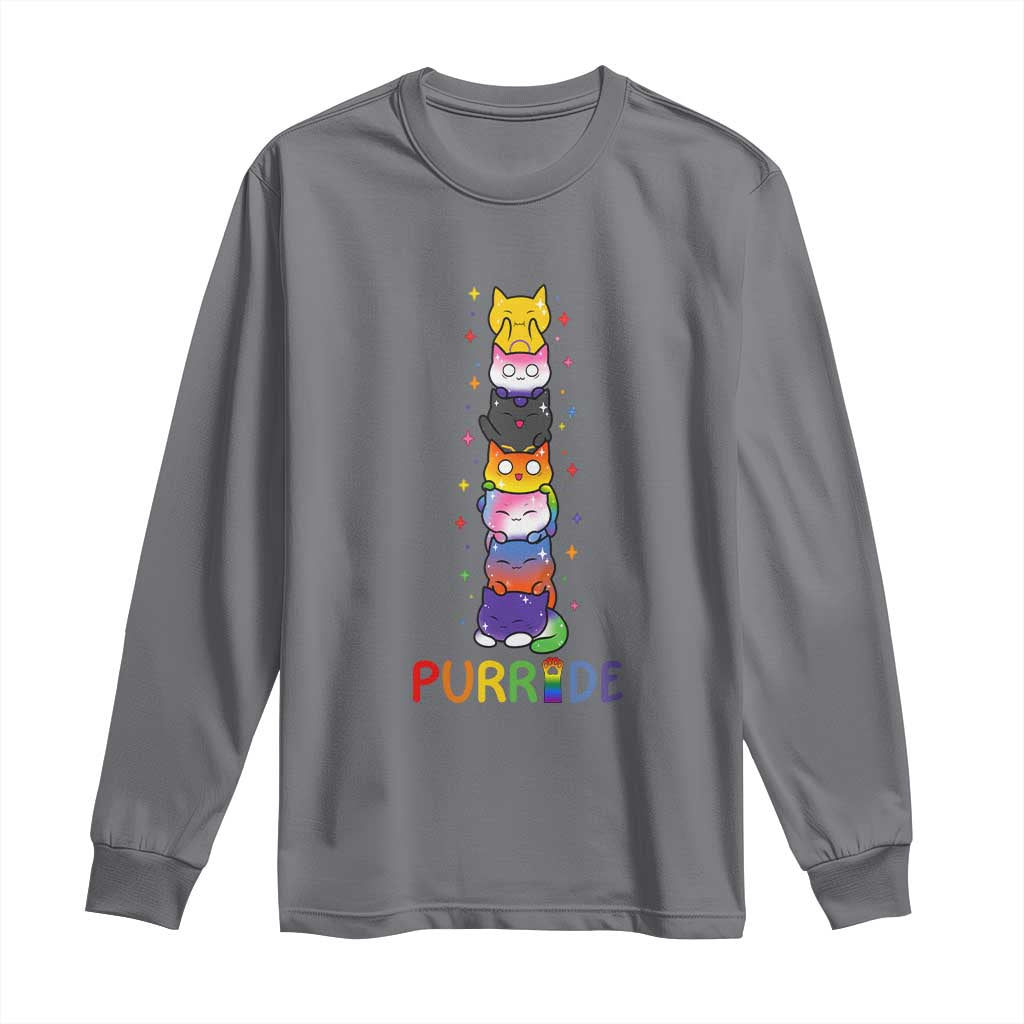 Funny Purride Stacked Cats Pride Long Sleeve Shirt Cute LGBTQ Cat Lover