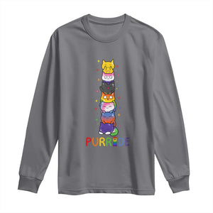 Funny Purride Stacked Cats Pride Long Sleeve Shirt Cute LGBTQ Cat Lover