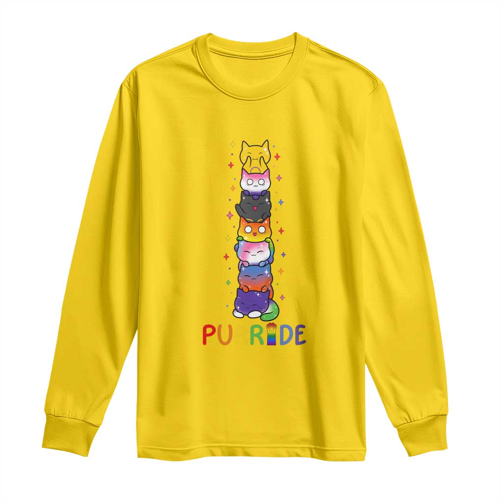 Funny Purride Stacked Cats Pride Long Sleeve Shirt Cute LGBTQ Cat Lover