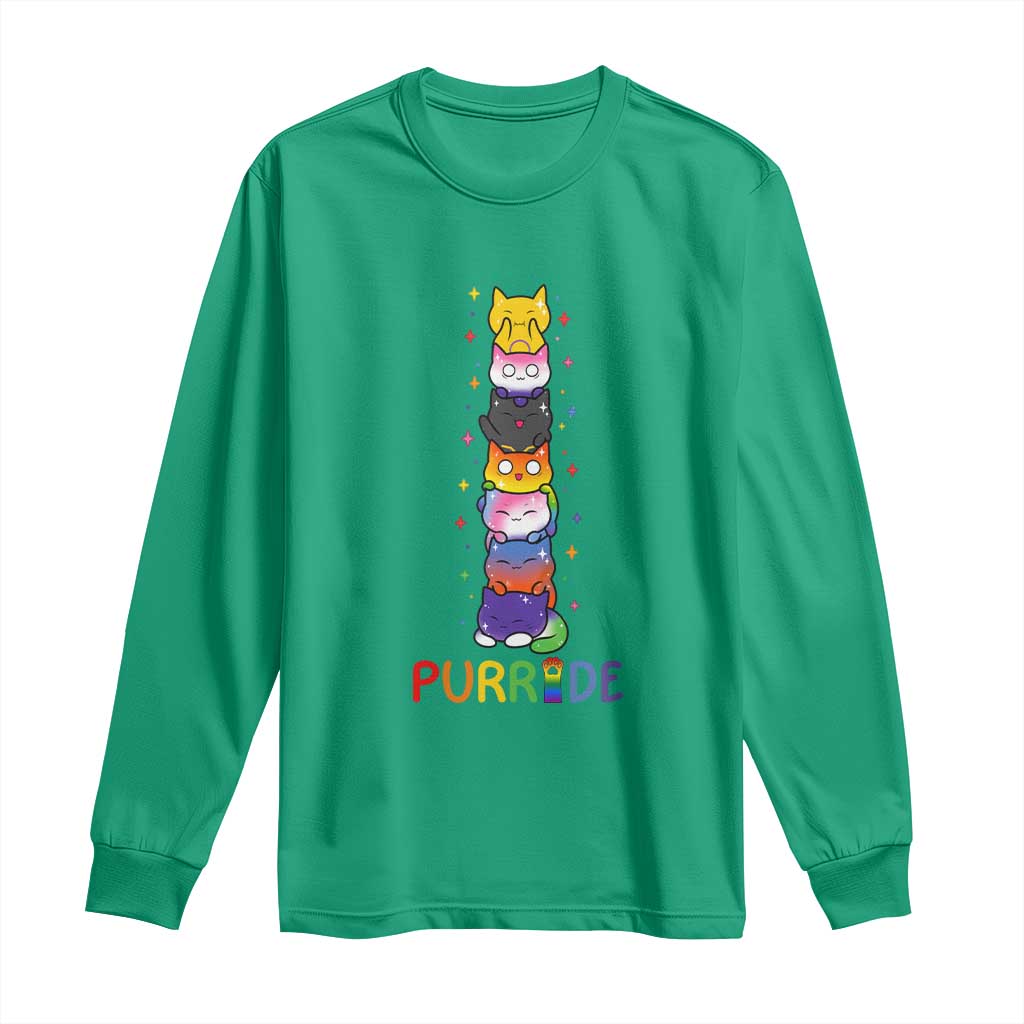 Funny Purride Stacked Cats Pride Long Sleeve Shirt Cute LGBTQ Cat Lover