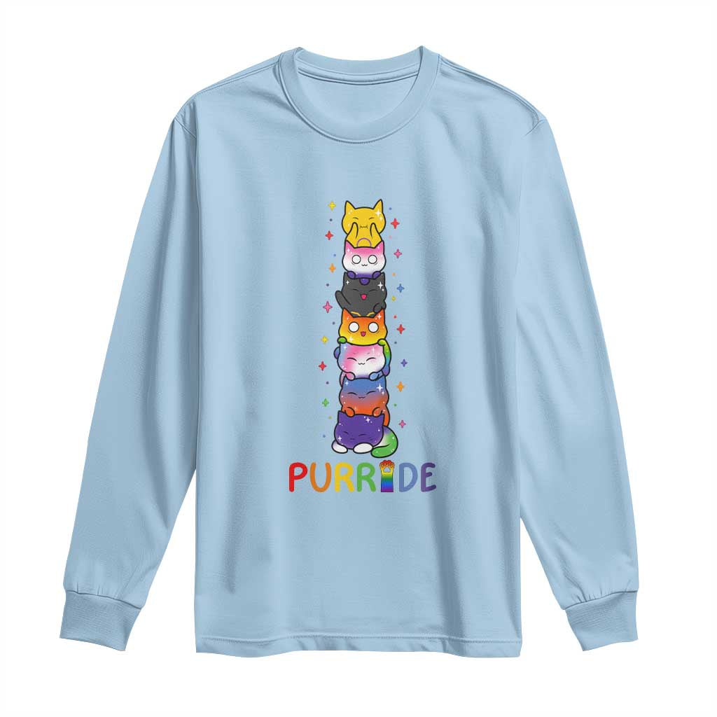 Funny Purride Stacked Cats Pride Long Sleeve Shirt Cute LGBTQ Cat Lover
