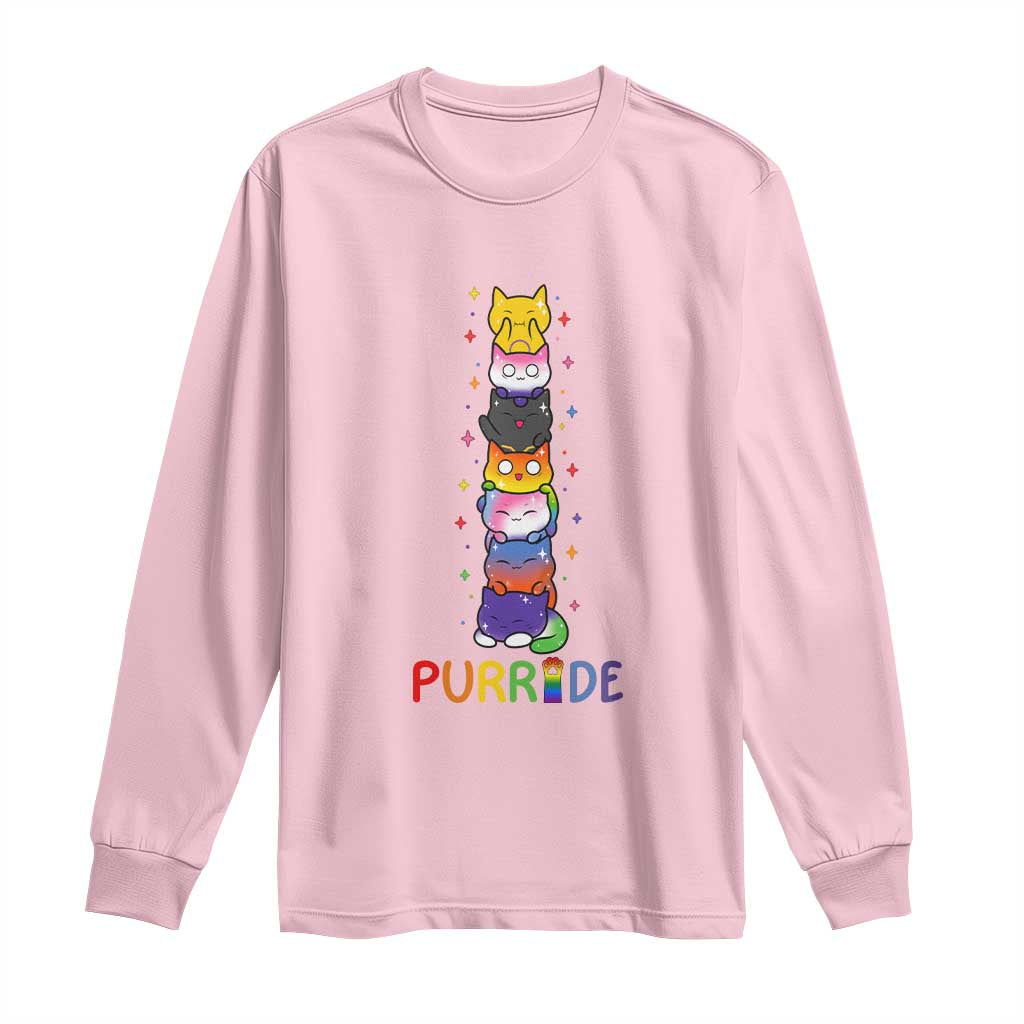 Funny Purride Stacked Cats Pride Long Sleeve Shirt Cute LGBTQ Cat Lover