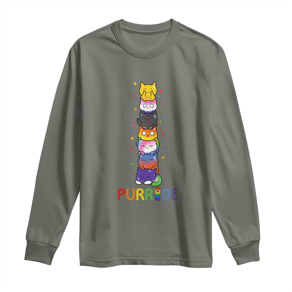 Funny Purride Stacked Cats Pride Long Sleeve Shirt Cute LGBTQ Cat Lover