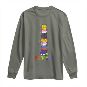 Funny Purride Stacked Cats Pride Long Sleeve Shirt Cute LGBTQ Cat Lover