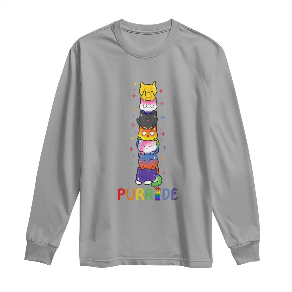 Funny Purride Stacked Cats Pride Long Sleeve Shirt Cute LGBTQ Cat Lover