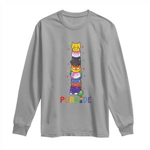 Funny Purride Stacked Cats Pride Long Sleeve Shirt Cute LGBTQ Cat Lover